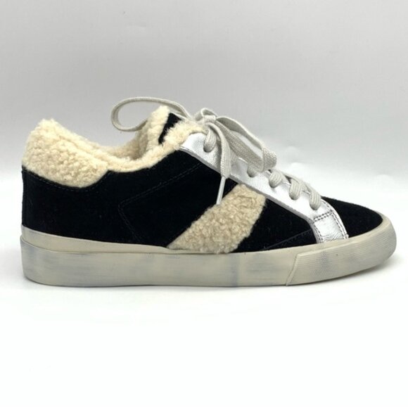 MARC FISHER LTD Mello Faux Fur-Trim Sneakers in Black Suede - Picture 2 of 13